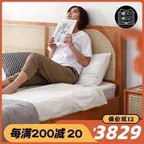 Nordic rattan bed Japanese solid wood bed cherry wood 1 8 meters 1 5 meters master bedroom small apartment double bed retro furniture