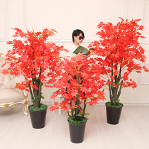 Simulation Plant Basin Planting Tree Living Room Flowers Fake Flowers Interior Decoration Plastic Red Maple Tree Fake property Fortune Tree Big Bonsai