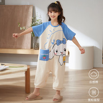 Childrens pajamas corporate short sleeve summer pure cotton girl anti-kick by breathable girl to wear their home suit