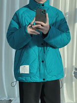 Day Ensemble Pure color light and thin lovers Collar Bread Down Clothing Male Tide Card Casual 100 Lap Senior Sensation Student Peacock Blue