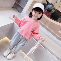 2021 new girls autumn clothing suit female baby spring autumn sports foreign air long sleeve children pure cotton sweater two-piece set