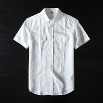 Foreign trade export tail single tooling shirt mens tide brand short-sleeved American retro cut label cattle goods summer cotton shirt