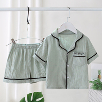 Childrens pajamas Summer cotton gauze thin section boy girl little boy baby short sleeve suit Air conditioning home clothes