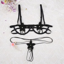 Lace embroidery hollow perspective sex bra bra mask perspective three-point sexy Sao Thong passion suit