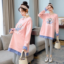 Pregnant women spring breastfeeding clothes Tide mother 2021 fashion suit Loose two-piece t-shirt dress spring and autumn models