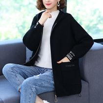 Large size womens clothing early autumn 2022 new hot style hooded knitted cardigan fat mm loose sweater jacket outside