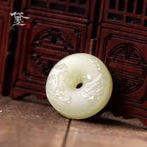 Dai Mo Hetian jade peace buckle pendant Qinghai mountain material landscape men and women childrens jade pendant yellow mouth material pendant