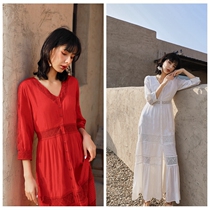 Art long dress and ankle white fairy seaside holiday red dress with high waist display slim