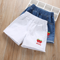 Girls denim shorts summer thin model 2021 new middle and big girl wear white childrens pants summer