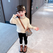 Girls plus velvet thickened pullover sweater wear autumn and winter 2021 new female baby thread clothing childrens winter base shirt