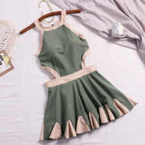 Swimsuit female Conservative student Korean INS INS one-piece dress slim belly belly fairy fan 2020 new small chest gathering