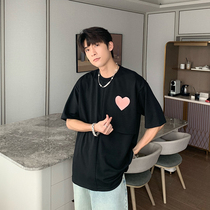 Hualun summer chic love versatile short sleeve t-shirt men loose tide ins versatile print couples t-shirt top