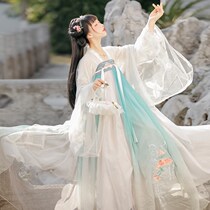 Hanfu women original daily summer fairy elegant cherry blossom embroidery chest full skirt Chinese style costume full set