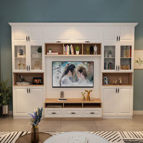 Living room TV cabinet combination side cabinet bookcase integrated wall multifunctional modern background wall customized integral wall cabinet