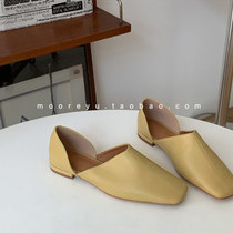 Korean womens shoes Japanese retro square toe grandma shoes womens Baotou lazy chic flat shoes casual all-match trend