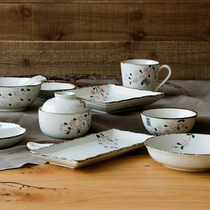 Blue Lotus cherry blossom Japanese dishes set noodle bowl rice bowl ceramic plate tableware dish home creative underglaze color