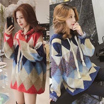 Maternity sweater autumn and winter hooded sweater loose color contrast fashion jacket 2022 new maternity clothes autumn top