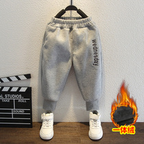 Boys plus velvet pants wear winter childrens casual gray one-piece velvet sweatpants handsome pants fashionable childrens clothing