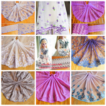 Purple wide net yarn embroidery lace Hanfu cheongsam doll dance skirt headscarf ethnic customs and other accessories