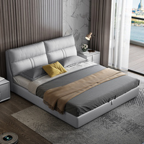 Leather bed Leather American simple modern atmosphere light luxury master bedroom small apartment Nordic 1 8 meters double solid wood wedding bed