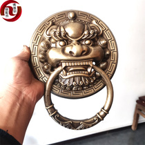 Chinese antique pure copper door ring lion head tiger head handle animal head big door handle retro wooden door pull ring Kirin head