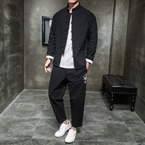 Chinese style cotton and linen embroidery suit male youth Tang costume retro National style self-cultivation Zhongshan suit Hanfu Shifu tide tide