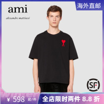 Ami Paris Short Sleeve Woman 22 New Embroidery Red Loving Casual Couples Pure Color Round Collar T-shirt Male Tide
