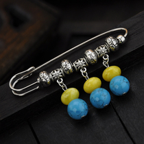 Retro National style Pine stone beeswax Miao silver transfer beads brooch pin sweater open evil evil protection women jewelry