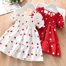 New baby Summer skirts girl sweet and beautiful lace dot with dress little girl snowspun short sleeve dress