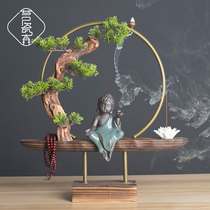 Chinese style meditation small monks creative back-flow incense stove Living room Xuanguan Home Decorative Incense Stove Tea Room Tea Room
