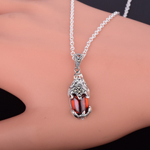 S925 sterling silver vintage style elegant fashion Thai silver red garnet pitchu cat cat lady necklace