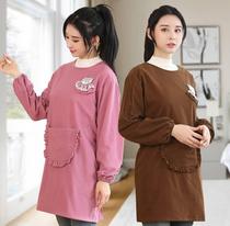 Winter new kitchen apron long sleeve corduroy Korean fashion adult gown men and women cooking home work