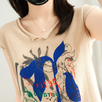 2021 new spring summer pure cotton linen V collar short sleeve knit T-shirt female linen casual loose half sleeve undershirt blouse