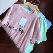 Large size womens cotton short sleeve T-shirt washed cotton Loose Womens top-4 13