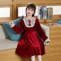 Girls autumn dress 2021 new children Foreign style autumn winter princess dress girl Korean red velvet skirt