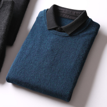 Elegant business Italian wool yarn fake two long sleeve knitwear men winter slim warm sweater