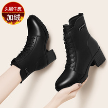 High heeled Martin boots English style thin short boots 2020 new leather shoes autumn and winter Joker plus velvet women boots