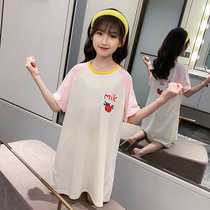 Childrens pajamas Summer short-sleeved night dress thin section girls middle and large childrens home clothes Girls parent-child clothing air conditioning clothes Mother and daughter