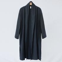 Early autumn original Chinese cotton jat mens medium long linen tea Zen clothes National style Chinese style Hanfu mens cloak