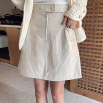 Xixi women Europe station 2020 Autumn new waist half zipper pocket A- shaped leather skirt skirt