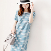 Summer 2019 New Knitted Dress Temperament Thousand Bird Crew Collar Long Small Straight Bend Skirt Women