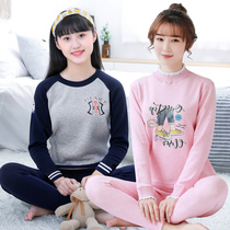 Warm clothes women thickened velvet Junior high school high school students girl autumn clothes autumn pants set of large childrens underwear set winter