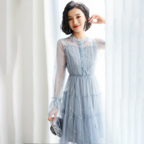 2021 new womens spring and autumn very fairy French niche dress summer Platycodon lace pop small dress