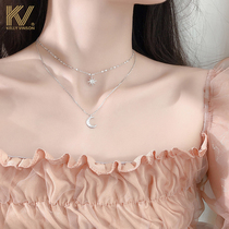 Double star moon necklace female sterling silver niche design tide net red ins cold wind light luxury clavicle chain 2020 new