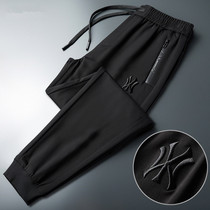 Summer thin Tide Cards Men Casual Pants Black Sports Loose Straight Briefs LEATHER PANTS ELASTIC Rope Beam LONG PANTS