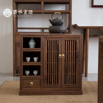 New Chinese-style tea cabinet dining side low cabinet small light luxury old elm bucket cabinet walnut all solid wood living room office