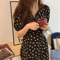 Platycodon grandiflorum French chiffon floral dress 2021 new spring and summer sweet first love waist slim fragrance retro