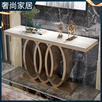 Light luxury stainless steel porch table luxury metal art modern simple marble entrance door entrance hall