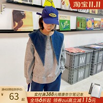 Girls Sweatshirt Personality 2021 Autumn New Tide Spring and Autumn Dress Childrens Cowboy Collar Spare T-Shirt Pullover Top