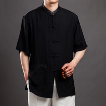 Mens Tang suit summer short sleeve jacket Baifulong ultra-thin fabric diamond fashion Mens Tang Chinese mens clothing